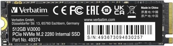 Verbatim Vi3000 - SSD - High Endurance - 512GB - intern - M.2 2280 - PCIe 3.0 x4 (NVMe) (49374) von Verbatim