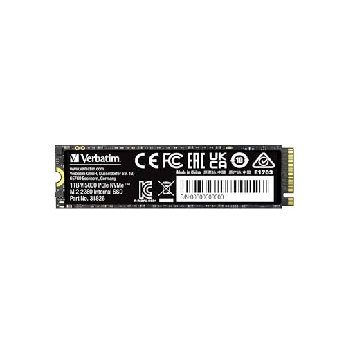 Verbatim Vi5000 NVMe M.2 SSD 1 TB, internes SSD-Laufwerk mit PCIe Gen 4, bis zu 5.000 MB/s Lesegeschwindigkeit, Hochleistungs-SSD für Gaming PC und PlayStation 5, schwarz von Verbatim