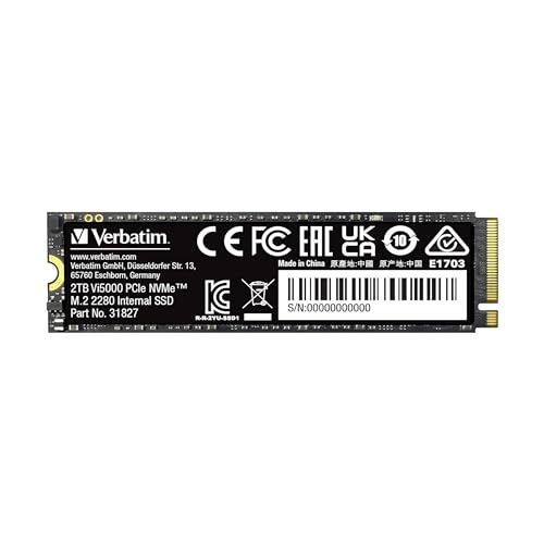 Verbatim Vi5000 NVMe M.2 SSD 2 TB, internes SSD-Laufwerk mit PCIe Gen 4, bis zu 5.000 MB/s Lesegeschwindigkeit, Hochleistungs-SSD für Gaming PC und PlayStation 5, schwarz von Verbatim