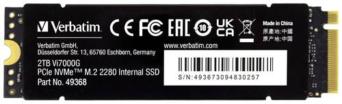 Verbatim Vi7000 2TB Interne M.2 PCIe NVMe SSD 2280 PCIe 4.0 x4 Retail 49368 von Verbatim