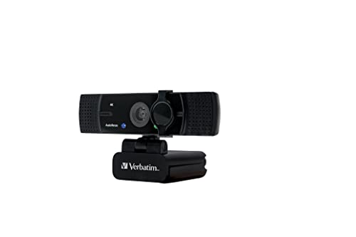 Verbatim Webcam mit Dual-Mikrofon, externe Kamera für Computer oder Laptop mit Ultra HD 4K Autofokus, drehbar um 360°, für Video-Calls im Homeoffice oder als Streaming Cam von Verbatim
