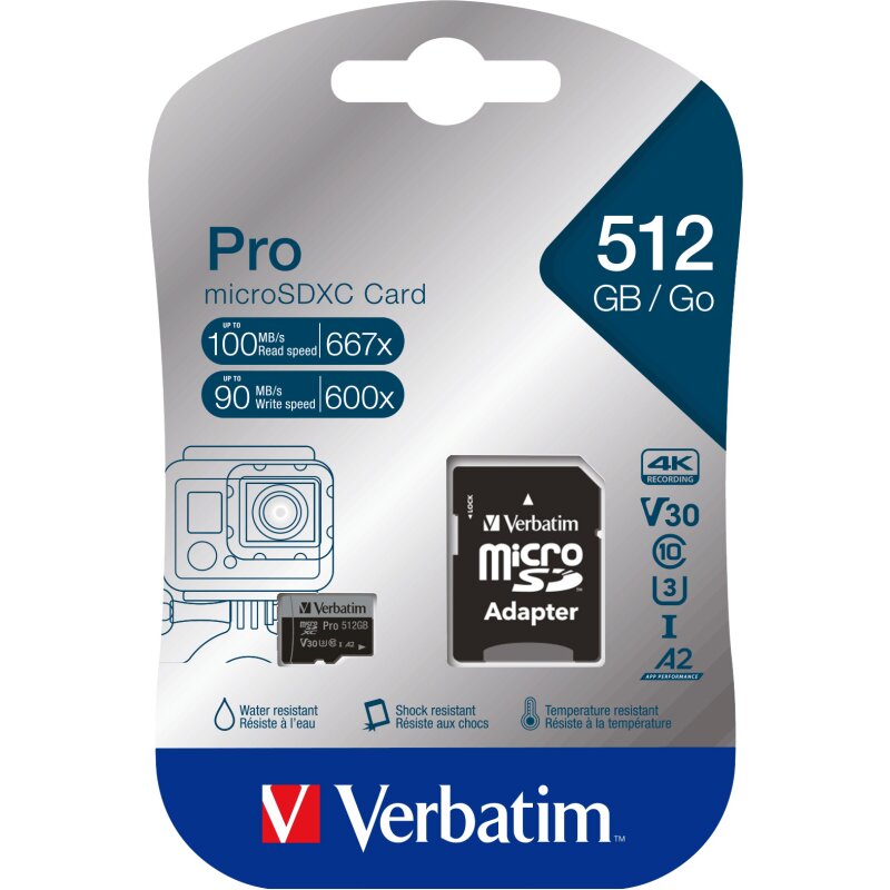 Verbatim microSDXC-Card 512GB, PRO, U3, UHS-I, 4K UHD von Verbatim