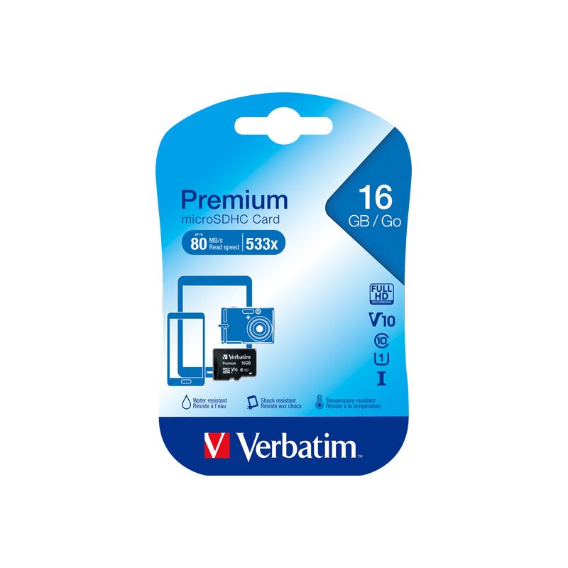 microSDHC Card 16GB, Premium, Class 10, U1 von Verbatim