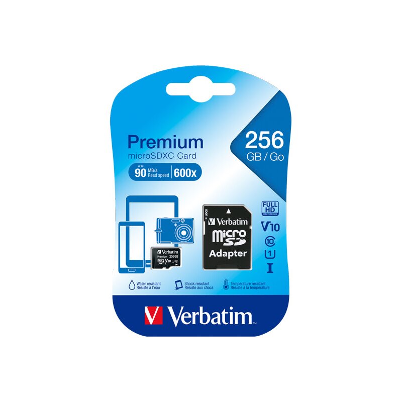 microSDXC Card 256GB, Premium, Class 10, U1 + SD-Adapter von Verbatim