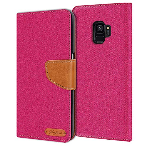 Verco Galaxy S9 Hülle, Schutzhülle für Samsung Galaxy S9 Tasche Denim Textil Book Case Flip Case - Klapphülle Pink von Verco