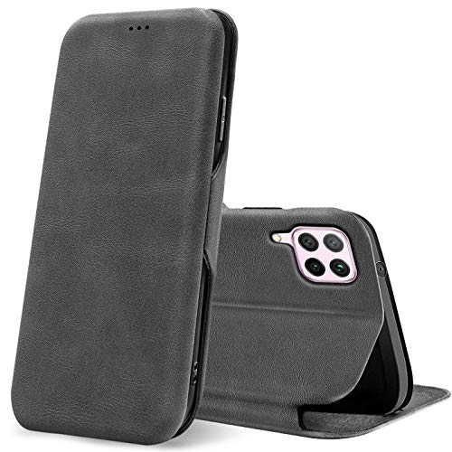 Verco Handyhülle für Huawei P40 Lite, Bookstyle Premium Handy Flip Cover für P40 Lite Hülle [integr. Magnet] Book Case PU Leder Tasche, Grau von Verco