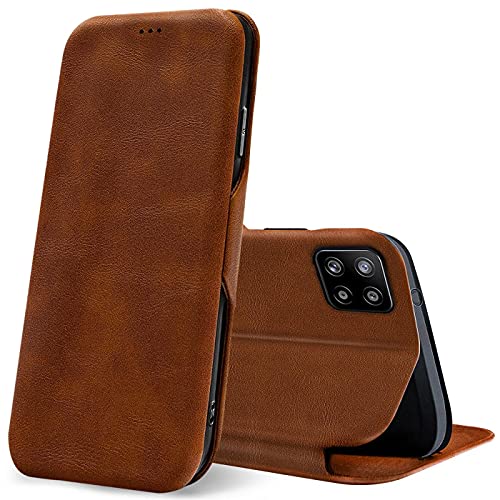 Verco Handyhülle für Samsung A22 5G, Bookstyle Premium Handy Flip Cover für Samsung Galaxy A22 5G Hülle [integr. Magnet] Book Case PU Leder Tasche, Braun von Verco
