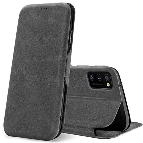 Verco Handyhülle für Samsung A41, Bookstyle Premium Handy Flip Cover für Samsung Galaxy A41 Hülle [integr. Magnet] Book Case PU Leder Tasche, Grau von Verco