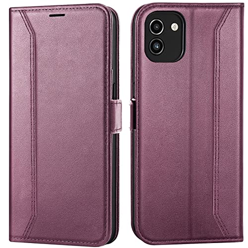 Verco Handyhülle für Samsung Galaxy A03, 6,5 Zoll Premium Klapphülle Handy Flip Case für Samsung A03 Hülle Book Case Tasche, Brombeere von Verco