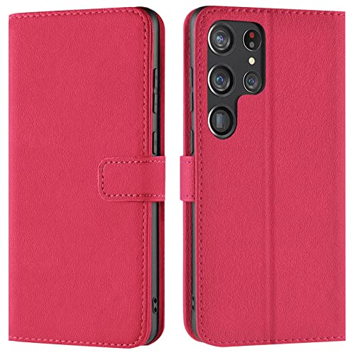 Verco Handyhülle für Samsung Galaxy S23 Ultra Hülle, Bookcase Tasche Flipcover für Samsung S23 Ultra Case [Kartenfächer/Aufstellfunktion], Pink von Verco