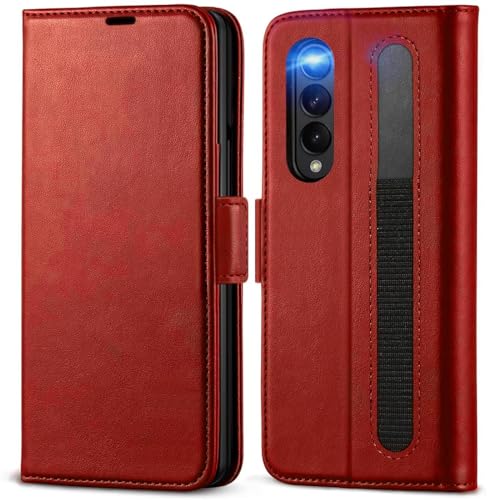 Verco Handyhülle für Samsung Galaxy Z Fold 3, 6,1 Zoll Premium Klapphülle Handy Flip Case für Samsung Z Fold 3 5G Hülle Book Case Tasche, Rot von Verco