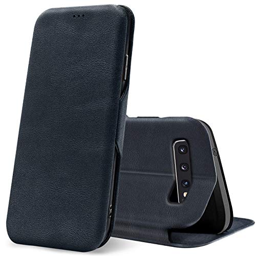 Verco Handyhülle für Samsung S10 Plus, Bookstyle Premium Handy Flip Cover für Samsung Galaxy S10+ Hülle [integr. Magnet] Book Case PU Leder Tasche, Blau von Verco
