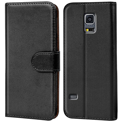 Verco Handyhülle für Samsung S5 Mini Hülle, Schutzhülle für Samsung Galaxy S5 Mini Tasche PU Leder Flip Case Brieftasche - Schwarz von Verco