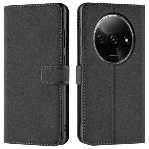 Verco Handyhülle für Xiaomi Redmi A3 Hülle, Bookcase Tasche Flipcover für Redmi A3 Case [Kartenfächer/Aufstellfunktion], Schwarz von Verco