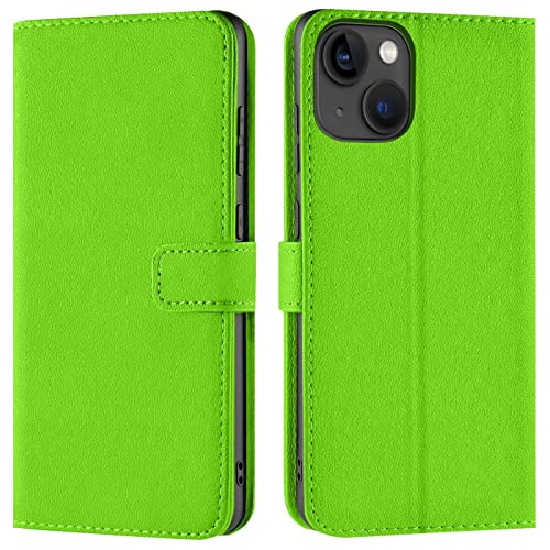 Verco Handyhülle für iPhone 13 Hülle, Bookcase Tasche Flipcover für iPhone 13 Case [ 6,1 Zoll ] [Kartenfächer/Aufstellfunktion], Grün von Verco