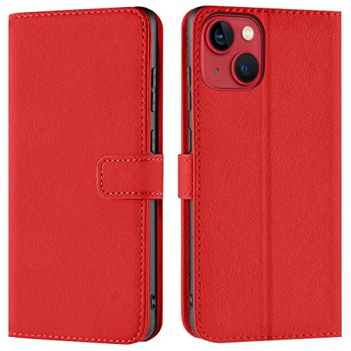 Verco Handyhülle für iPhone 13 Mini Hülle, Bookcase Tasche Flipcover für iPhone 13 Mini Case [ 5,4 Zoll ] [Kartenfächer/Aufstellfunktion], Rot von Verco