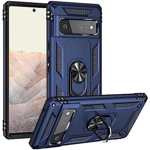 Verco Hybrid Armor Shield Case für Google Pixel 6 Pro Hülle, extrem robust mit Magnet Fingerring Halter Handyhülle für Pixel 6 Pro Panzerhülle, Blau von Verco