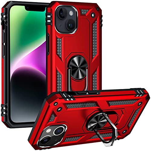 Verco Hybrid Armor Shield Case für iPhone 15 Plus Hülle, extrem robust mit Magnet Fingerring Halter Handyhülle für Apple iPhone 15 Plus Panzerhülle, Rot von Verco