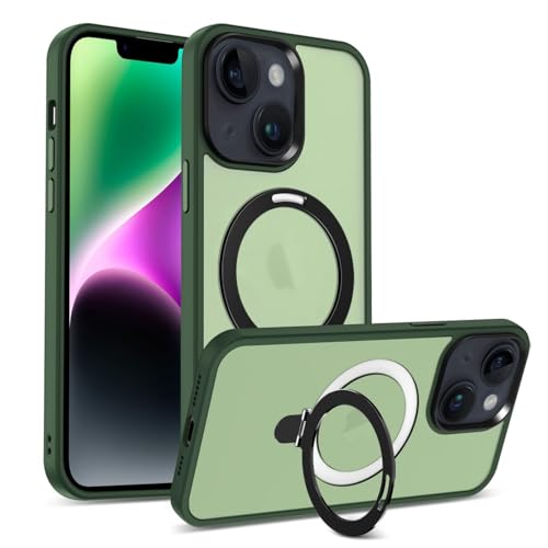 Verco Magnetischer Ring Ständer für iPhone 15 Plus Hülle, kompatibel mit MagSafe Stoßfest Luxury Translucent Handy Case für iPhone 15 Plus Schutzhülle, Grün von Verco