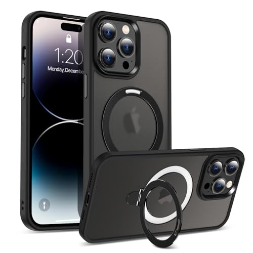 Verco Magnetischer Ring Ständer für iPhone 15 Pro Hülle, kompatibel mit MagSafe Stoßfest Luxury Translucent Handy Case für iPhone 15 Pro Schutzhülle, Schwarz von Verco