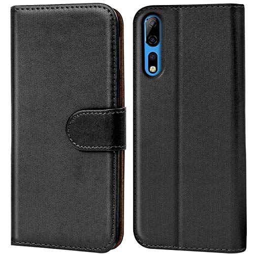Verco Handyhülle für ZTE Axon 10 Pro Hülle, Bookcase Tasche Flipcover für ZTE Axon 10 Pro Case [Kartenfächer/Aufstellfunktion], Schwarz von Verco