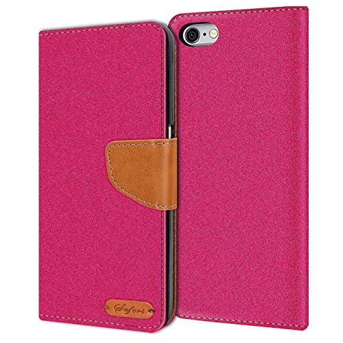 Verco iPhone 6S Hülle, Schutzhülle für Apple iPhone 6 Tasche Denim Textil Book Case Flip Case - Klapphülle Pink von Verco
