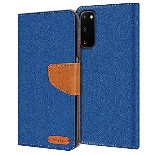 Verco kompatibel mit Samsung Galaxy S20 Hülle, Schutzhülle für Galaxy S20 Tasche Denim Textil Book Case Flip Case - Klapphülle Blau von Verco