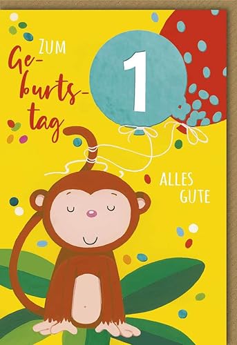 Verlag Dominique Geburtstagskarte 1. Jahre Affe auf Blatt - mit Umschlag von Verlag Dominique