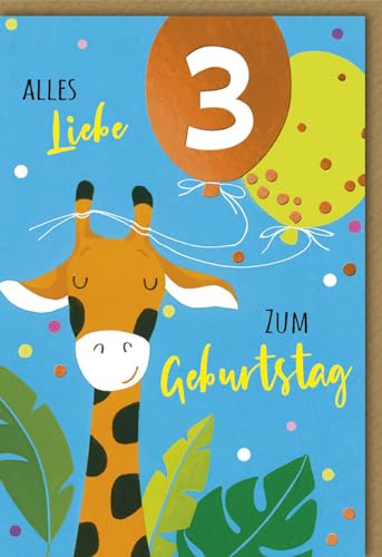 Verlag Dominique Geburtstagskarte 3. Jahre Giraffe mit Luftballons - mit Umschlag von Verlag Dominique