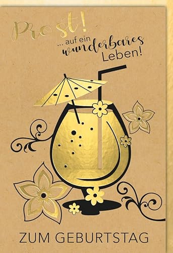Verlag Dominique Geburtstagskarte Kraftpapier Prost auf ein wunderbares Leben - mit Umschlag von Verlag Dominique