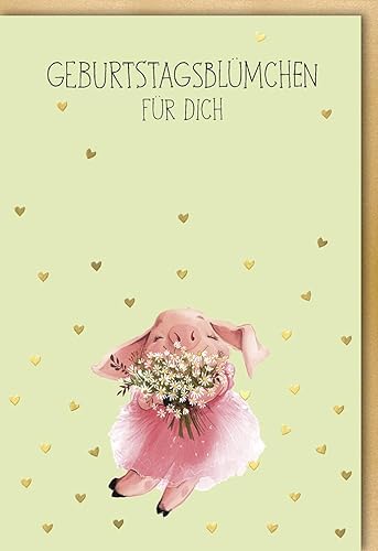 Verlag Dominique Geburtstagskarte Schweinchen Tier niedlich Illustration - mit Umschlag von Verlag Dominique