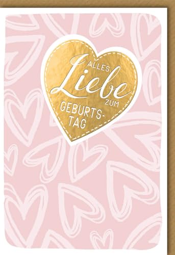 Verlag Dominique Geburtstagskarte für Frauen goldenes Herz, rosa Grund - mit Umschlag von Verlag Dominique