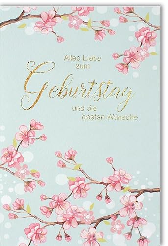 Verlag Dominique Geburtstagskarte hochwertig Äste mit rosa Blumen - mit Umschlag von Verlag Dominique