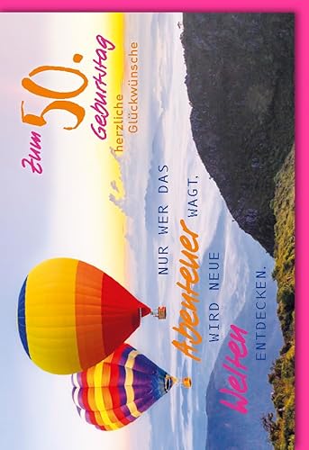 Verlag Dominique Geburtstagskarten 50 Farbenfrohe Heißluftballon-Aufbruch zum 50. Jubiläum – Entdecke neue Horizonte - mit Umschlag von Verlag Dominique