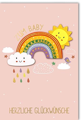 Verlag Dominique Glückwunschkarte Geburt Mädchen Mädchen, Regenbogen mit Sonne und Wolke - mit Umschlag von Verlag Dominique
