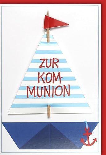 Verlag Dominique Glückwunschkarte zu Kommunion Applikation Boot mit Segel und Fahne - mit Umschlag von Verlag Dominique