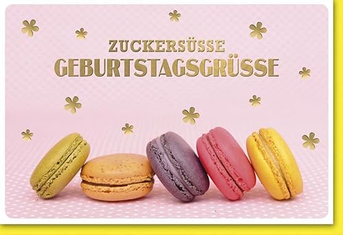 Verlag Dominique Glückwunschkarten Geburtstag - Farbenfrohe Macarons und süße Wünsche, Bunte Geburtstagsgrüße mit Leckereien-Motiv - mit Umschlag von Verlag Dominique