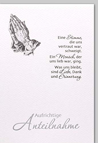 Verlag Dominique Trauerkarte Hände Trauerspruch Eine Stimme die uns vertraut war - mit Umschlag von Verlag Dominique