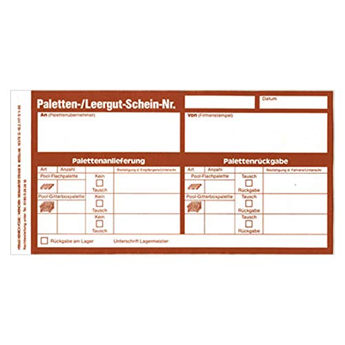 Palettenschein Leergutschein 3-fach Satz 100er Pack Größe (BxH) 225 x 102 mm selbstdurchschreibend von Verlag Heinrich Vogel