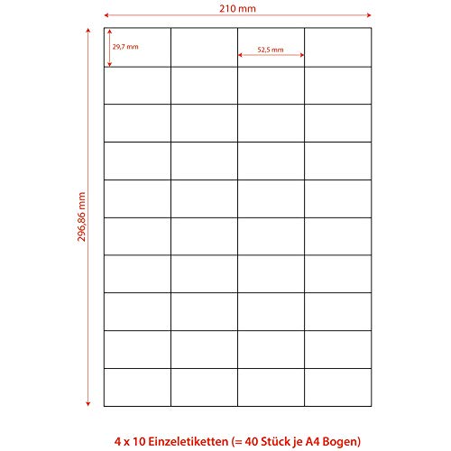 1-PACK Etiketten Labels selbstklebend weiß 52.5 x 29.7mm auf DIN A4, 4000 Stück von Verpackungsteam