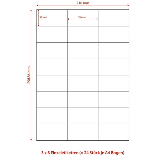 1-PACK Etiketten Labels selbstklebend weiß 70 x 37.1mm auf DIN A4, 2400 Stück von Verpackungsteam