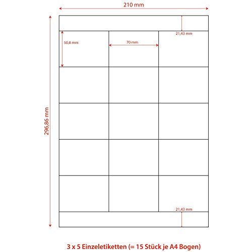 1-PACK Etiketten Labels selbstklebend weiß 70 x 50.8mm auf DIN A4, 1500 Stück von Verpackungsteam