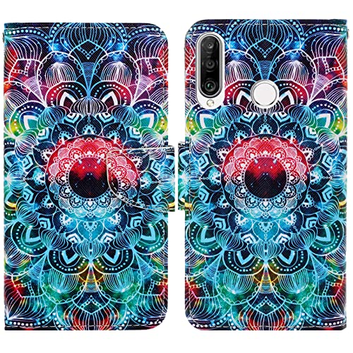 Verpotex Kompatibel mit Huawei P30 Lite Hülle, Premium Handyhülle Lederhülle Leder Klappbar Flip Case Magnet Wallet Kartenfach Klapphülle Schutzhülle Hülle Holster Huawei P30 Lite (Mandala 2) von Verpotex