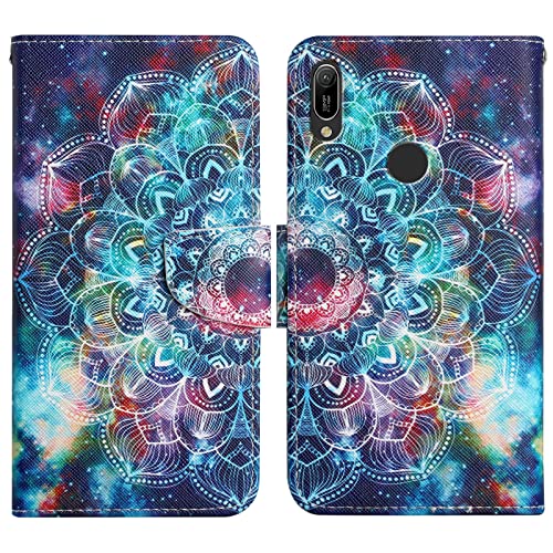 Verpotex Kompatibel mit Huawei Y6 2019/Honor 8A Hülle, Premium Handyhülle Lederhülle Leder Klappbar Flip Case Magnet Wallet Kartenfach Klapphülle Schutzhülle Huawei Y6 2019/Honor 8A (Mandala 1) von Verpotex