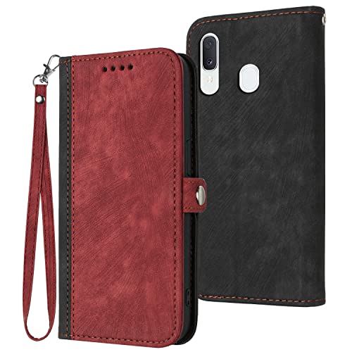 Verpotex Kompatibel mit Samsung Galaxy A20E / A10E Hülle, Premium Leder PU Handyhülle Flip Wallet Case Tasche mit [Kartenfach] [Stand Funktion] Schutzhülle für Samsung Galaxy A20E / A10E (Rot) von Verpotex