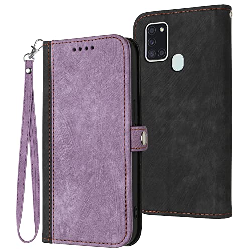 Verpotex Kompatibel mit Samsung Galaxy A21S Hülle, Premium Leder PU Handyhülle Flip Wallet Case Tasche mit [Kartenfach] [Stand Funktion] Magnetverschluss Schutzhülle für Samsung Galaxy A21S (Lila) von Verpotex