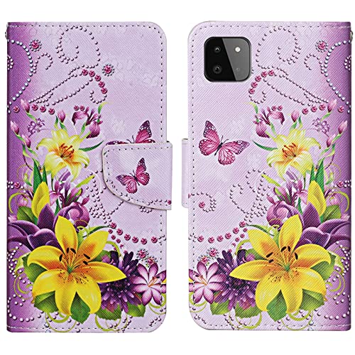 Verpotex Kompatibel mit Samsung Galaxy A22 5G Hülle, Handyhülle Samsung A22 5G Hülle Lederhülle Leder Klappbar Flip Case Tasche Magnet Kartenfach Klapphülle Schutzhülle Samsung A22 5G(Schmetterling 2) von Verpotex