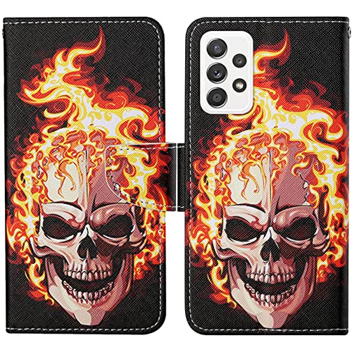 Verpotex Kompatibel mit Samsung Galaxy A32 4G Hülle, Handyhülle Samsung A32 4G Hülle Lederhülle Leder Klappbar Flip Case Tasche Magnet Kartenfach Klapphülle Schutzhülle Samsung A32 4G (Schädel) von Verpotex
