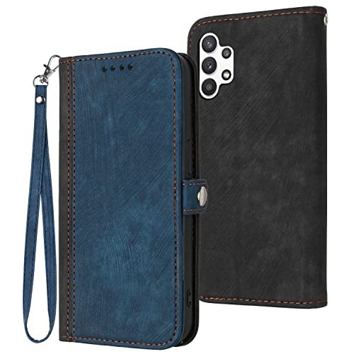 Verpotex Kompatibel mit Samsung Galaxy A32 5G Hülle, Premium Leder PU Handyhülle Flip Wallet Case Tasche mit [Kartenfach] [Stand Funktion] Schutzhülle für Samsung Galaxy A32 5G (Blau) von Verpotex