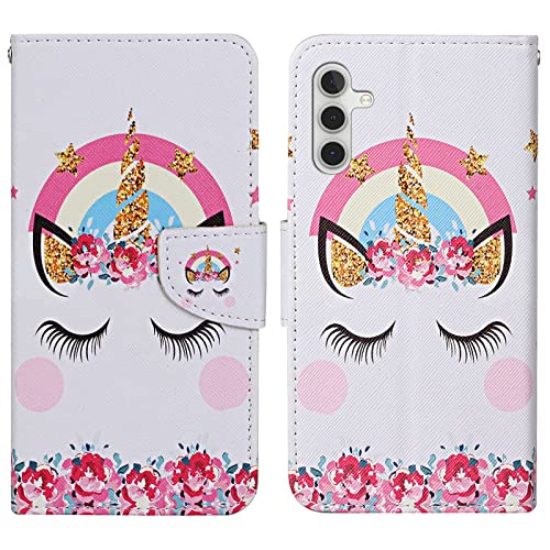 Verpotex Kompatibel mit Samsung Galaxy A34 5G Hülle, Handyhülle Samsung A34 5G Hülle Lederhülle Leder Klappbar Flip Case Tasche Magnet Kartenfach Klapphülle Schutzhülle Samsung A34 5G (Einhorn) von Verpotex